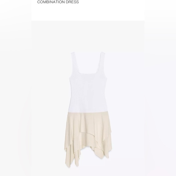 Zara Dresses & Skirts - Zara Elegant White and Cream Combination Dress with handkerchief bottom small